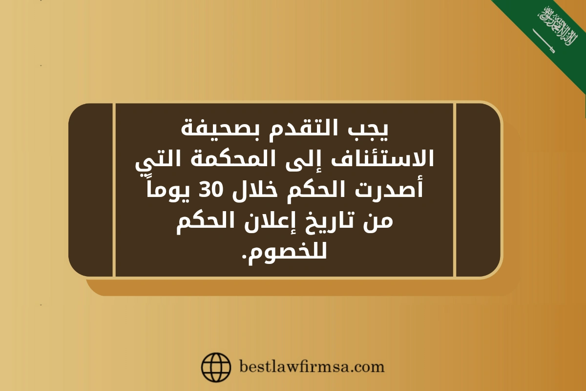 يجب التقدم بصحيفة الاستئناف إلى المحكمة التي أصدرت الحكم خلال 30 يوماً